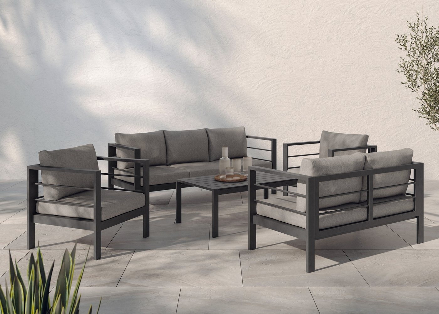 KONIFERA Gartenlounge-Set »New Jersey«, (Set, 19-tlg, 1x 3er Sofa, 1x 2er Sofa, 2 Sessel, Tisch 62x110x41 cm), inkl. Auflagen, Tischplatte aus Nonwood Bild 1