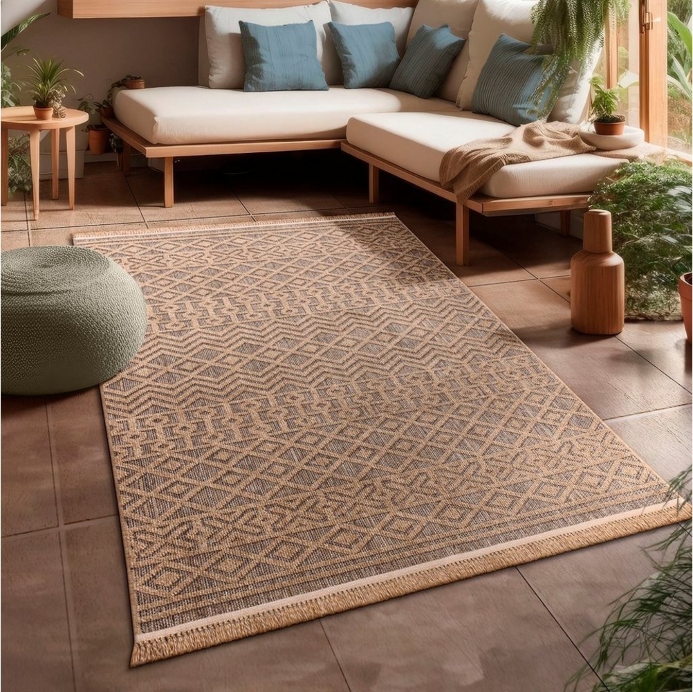 Paco Home Teppich Cologne 495, rechteckig, Höhe: 11 mm, Flachgewebe, meliert, Rauten Motiv, mit Fransen, Outdoor geeignet Bild 1