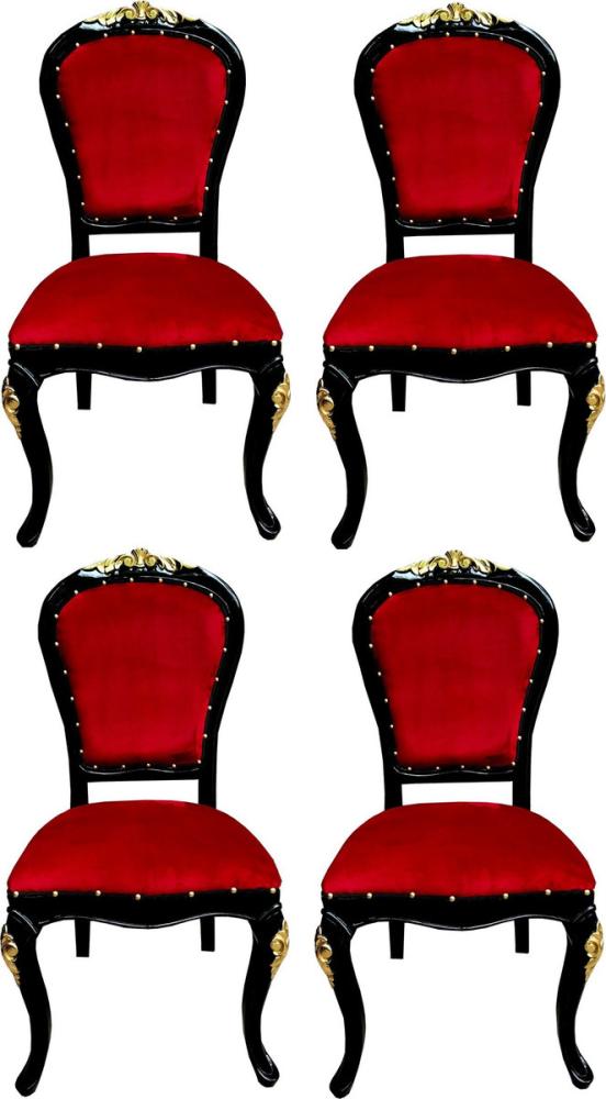 Casa Padrino Luxus Barock Esszimmer Set Bordeauxrot / Schwarz / Gold 50 x 50 x H. 110 cm - 4 handgefertigte Massivholz Esszimmerstühle mit Samtstoff - Barock Esszimmermöbel Bild 1