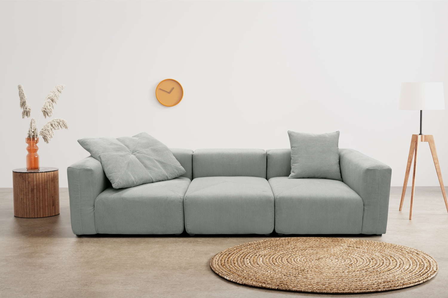 DOMO. collection Sofa 800011, 3 Sitzer, Rechteckig, individuell kombinierbar, Cord 3er Couch, modular, Polstergarnitur, 301 x 108 x 69 (BxTxH), hellgrau Bild 1
