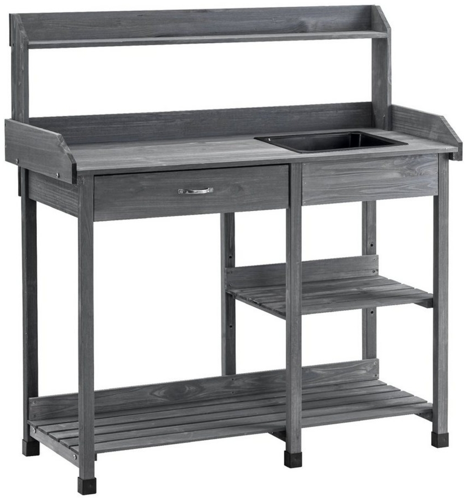 MCombo Pflanztisch Gärtnertisch Blumentisch 0458EY, mit Waschbecken Schublade und Ablagefläche Wetterfest Holz, anthrazit, 115 x 45 x 121 cm Bild 1