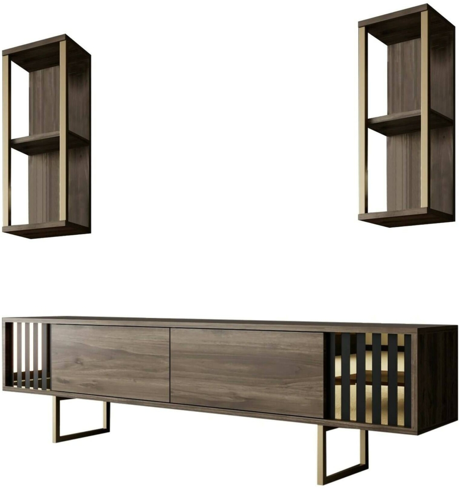 Dmora Fernsehschrank Artinay, Ständer für Wohnzimmerfernseher, Niedriges Wohnzimmer-Sideboard, TV-Ständerbasis, 180x30h48 cm, Walnuss und Schwarz Bild 1