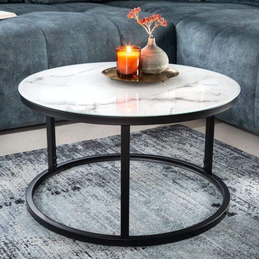 Eleganter Couchtisch MARMO 60cm schwarz-weiss Marmor-Dekor Metallgestell Bild 1