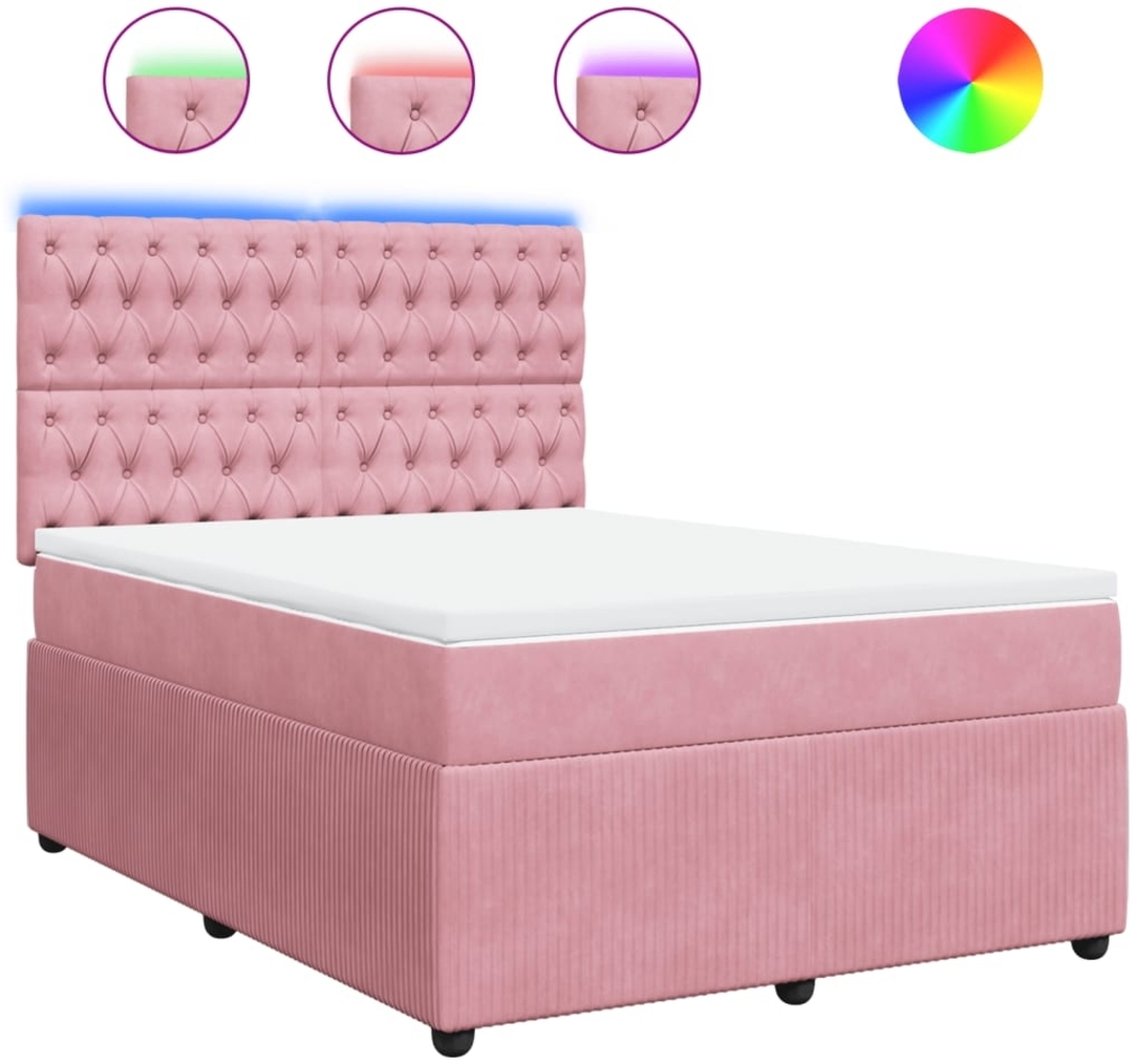 vidaXL Boxspringbett mit Matratze Rosa 140x190 cm Samt 3294645 Bild 1