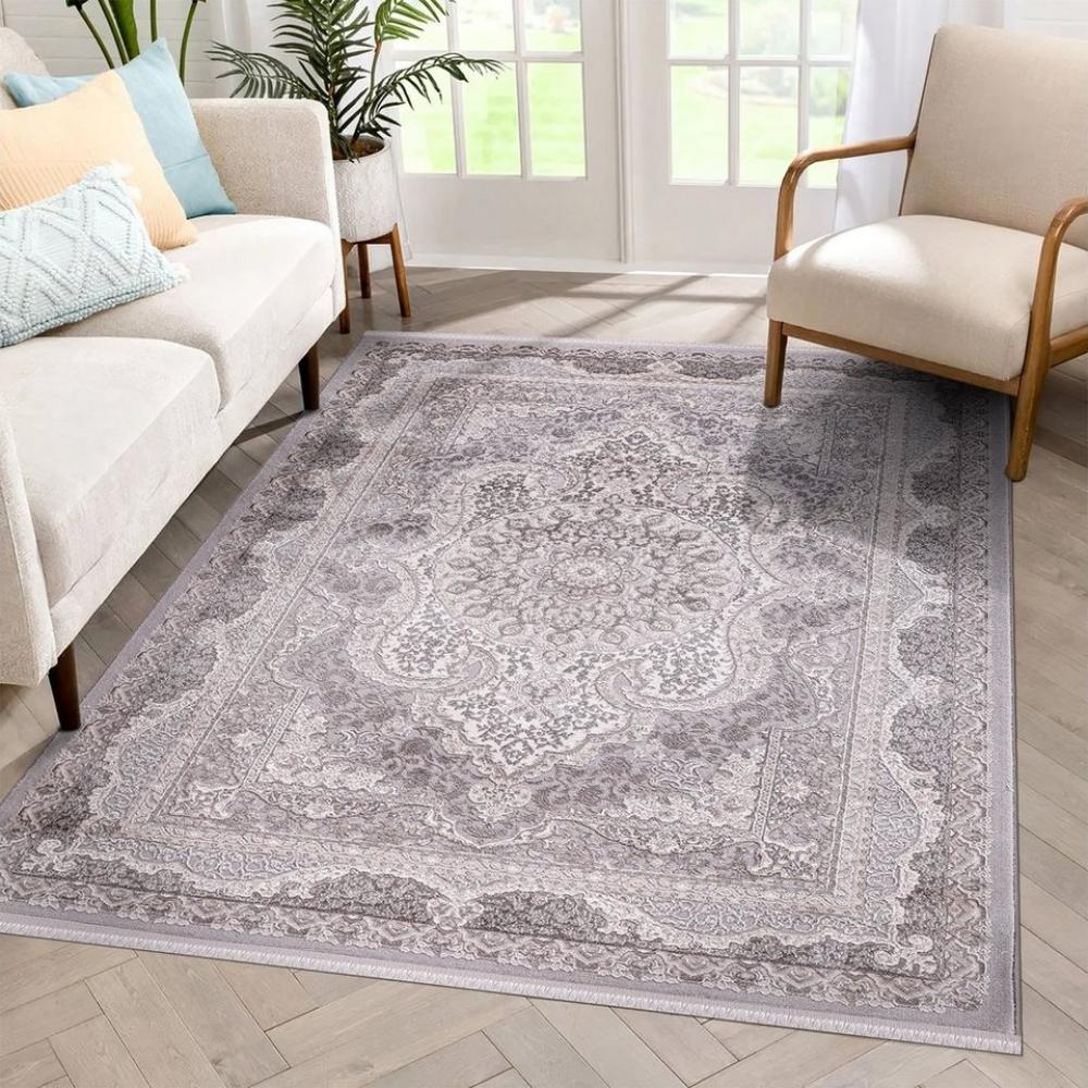 Carpetilla Designteppich Designer Wohnzimmer Carpetilla Senfony Kurzflor Orientalisch Grau, Rechtetig, Höhe: 13 mm, Kurzflor Bild 1