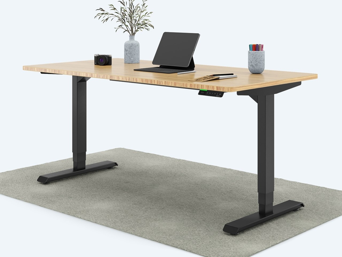 Desktopia Pro X - Elektrisch höhenverstellbarer Schreibtisch / Ergonomischer Tisch mit Memory-Funktion, Bambus Echtholz, Gestell Schwarz, 180x80 cm Bild 1
