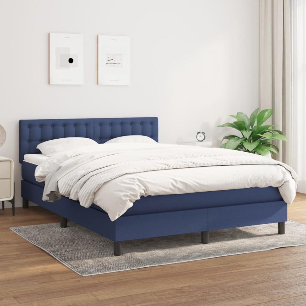 vidaXL Boxspringbett mit Matratze Blau 140x190 cm Stoff 3140375 Bild 1