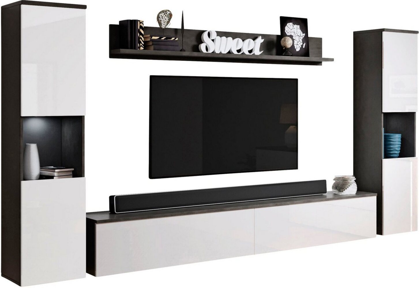 INOSIGN Wohnwand PARIS, (Komplett-Set, 4-St), TV-Wand 260cm breite, grifflose Design, stehend und hängend montierbar Bild 1