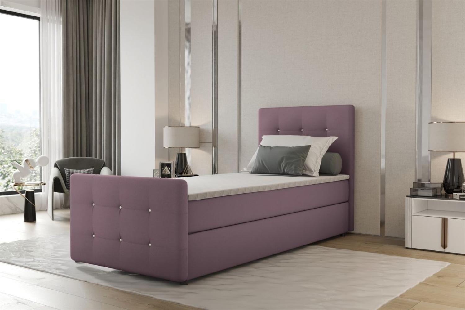 Boxspringbett Bett MARKOS 100x220cm Bettkasten Seite Rechts Violett inkl. Topper Bild 1