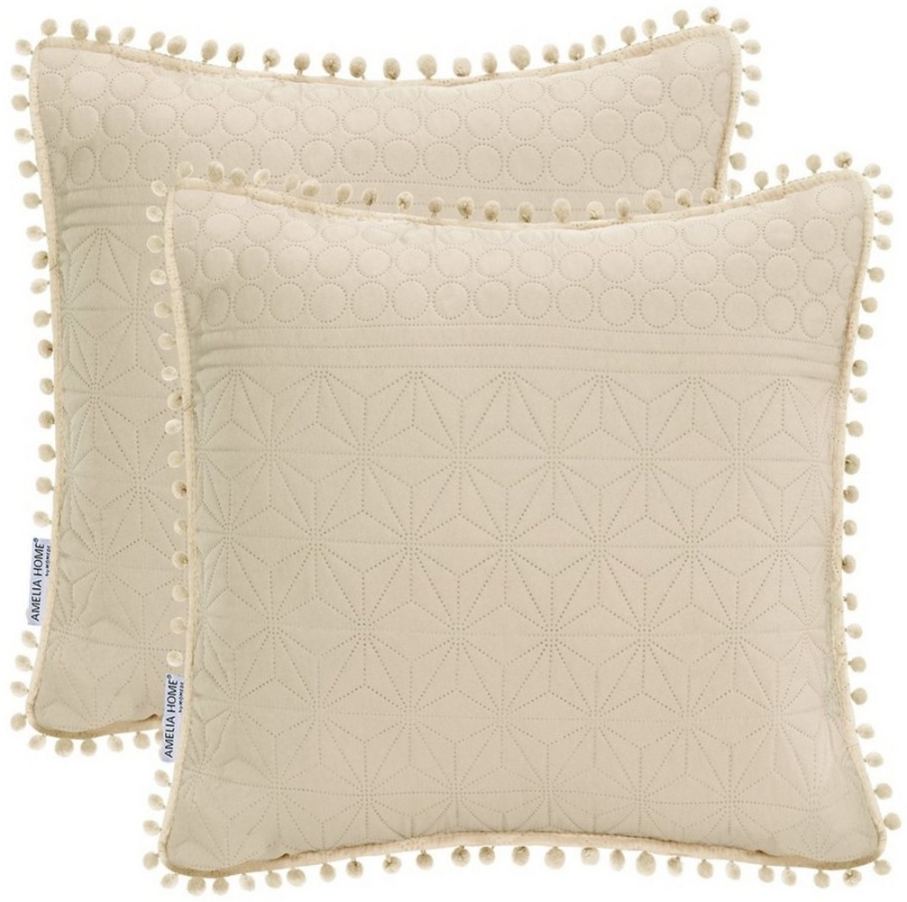 texpot Kissenhülle Kissenbezug mit Pompons zweiseitig ultrasonic Steppung, (2 Stück) Bild 1