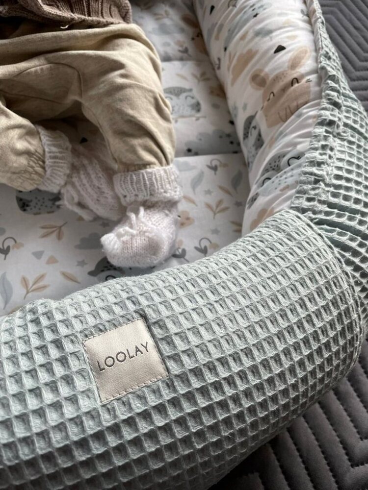 Loolay Bettnestchen Minze WAFFELPIQUE/ HASE Beige Weiß Babynest Babyausstattung, (Reisebett Nestchen SOLO/ o. in PREMIUM Geschenk SETS für Neugeborene, 5-tlg, 4 Jahreszeiten ATMUNGSAKTIVER WAFFELSTOFF Bestseller GESCHENK), LOOLAY® - 100% Europäische St... Bild 1