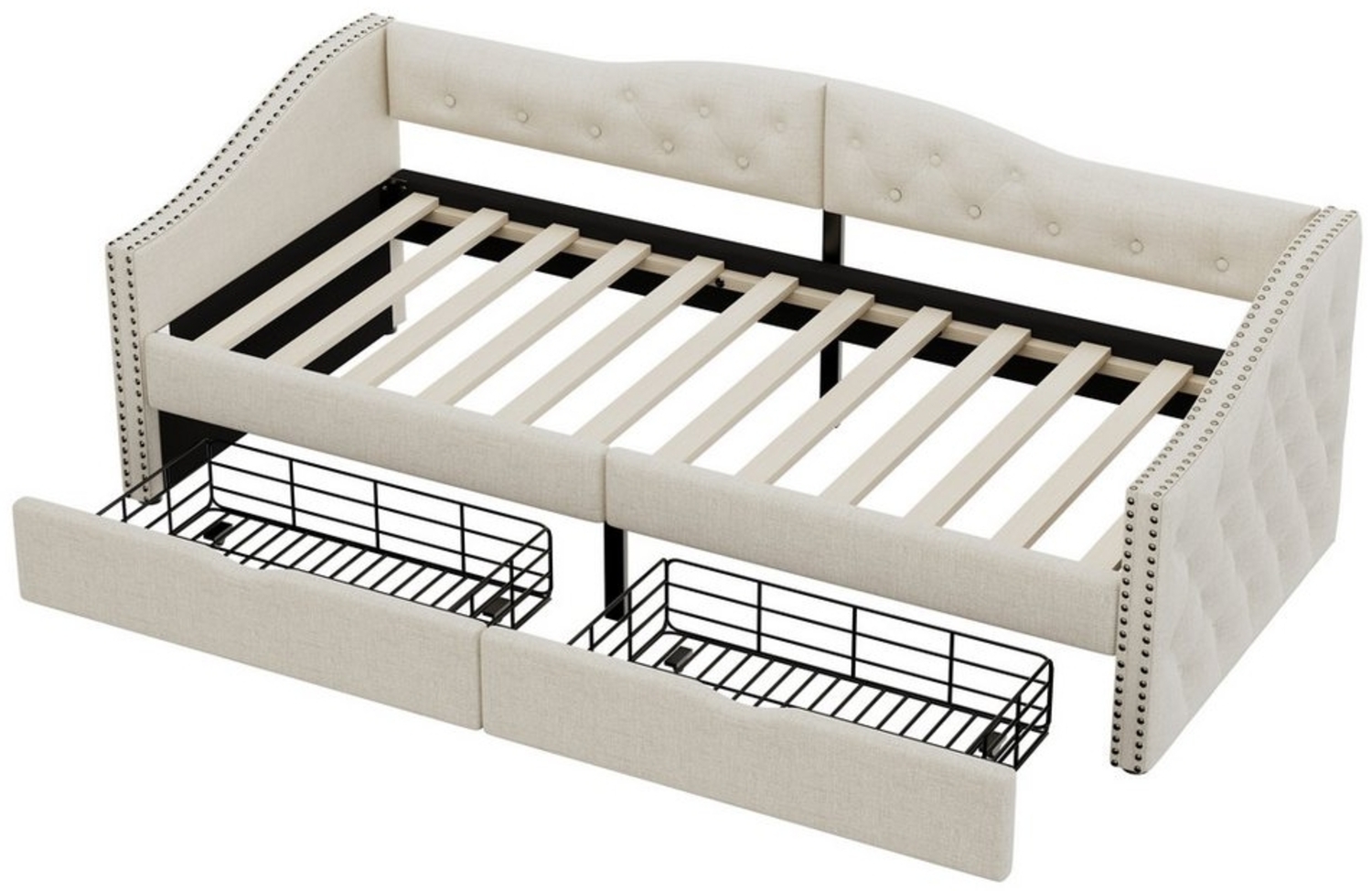 SOFTWEARY Schlafsofa mit Bettfunktion, 90x200 cm, Sofa mit 2 Schubladen, Einzelbett, Leinen Bild 1