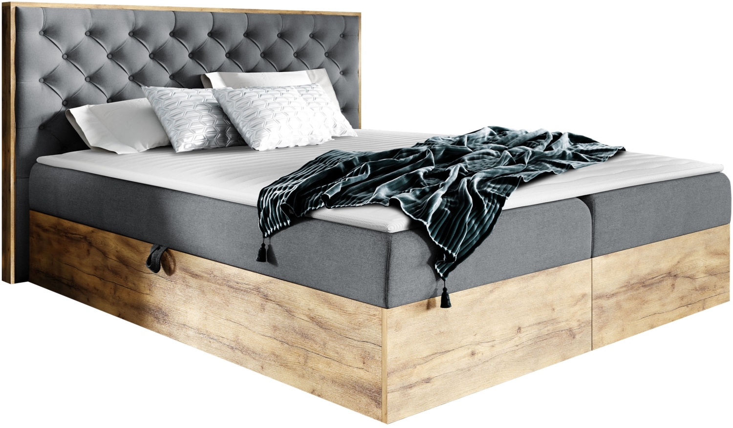 Boxspringbett Worik 3, Grau, 140 x 200 cm Bild 1