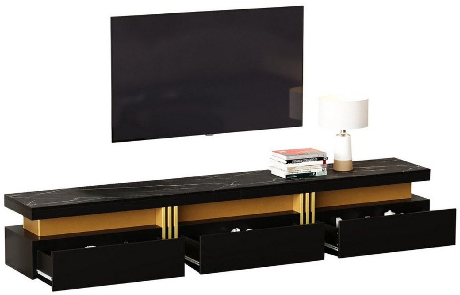 HAUSS SPLOE Lowboard Moderner Lowboard mit 3 Schubladen für Fernseher bis 90 Zoll, schwarz (TV-Board, TV-Kommode, Fernsehtisch, 1 St, 3 Schubladen und 1 Kabelmanagement), für Fernseher bis 90 Zoll Bild 1