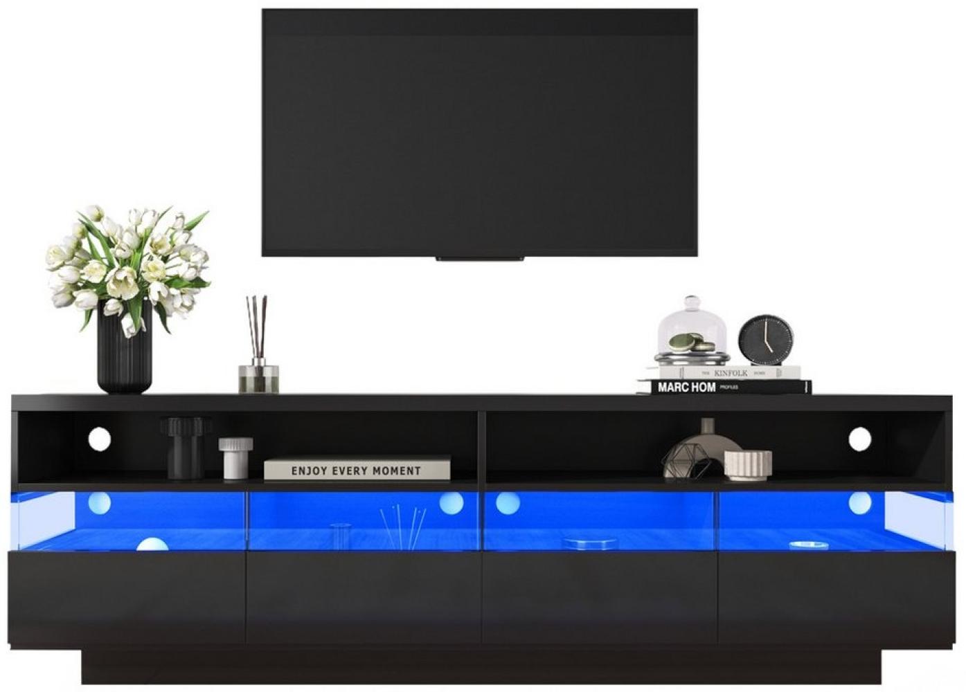 HAUSS SPLOE Lowboard Hochglanz mit LED-Beleuchtung, 2 Fächer und 4 Schubladen, Schwarz (TV-Ständer hochglanz mit LED), Breite: 173,5cm Bild 1