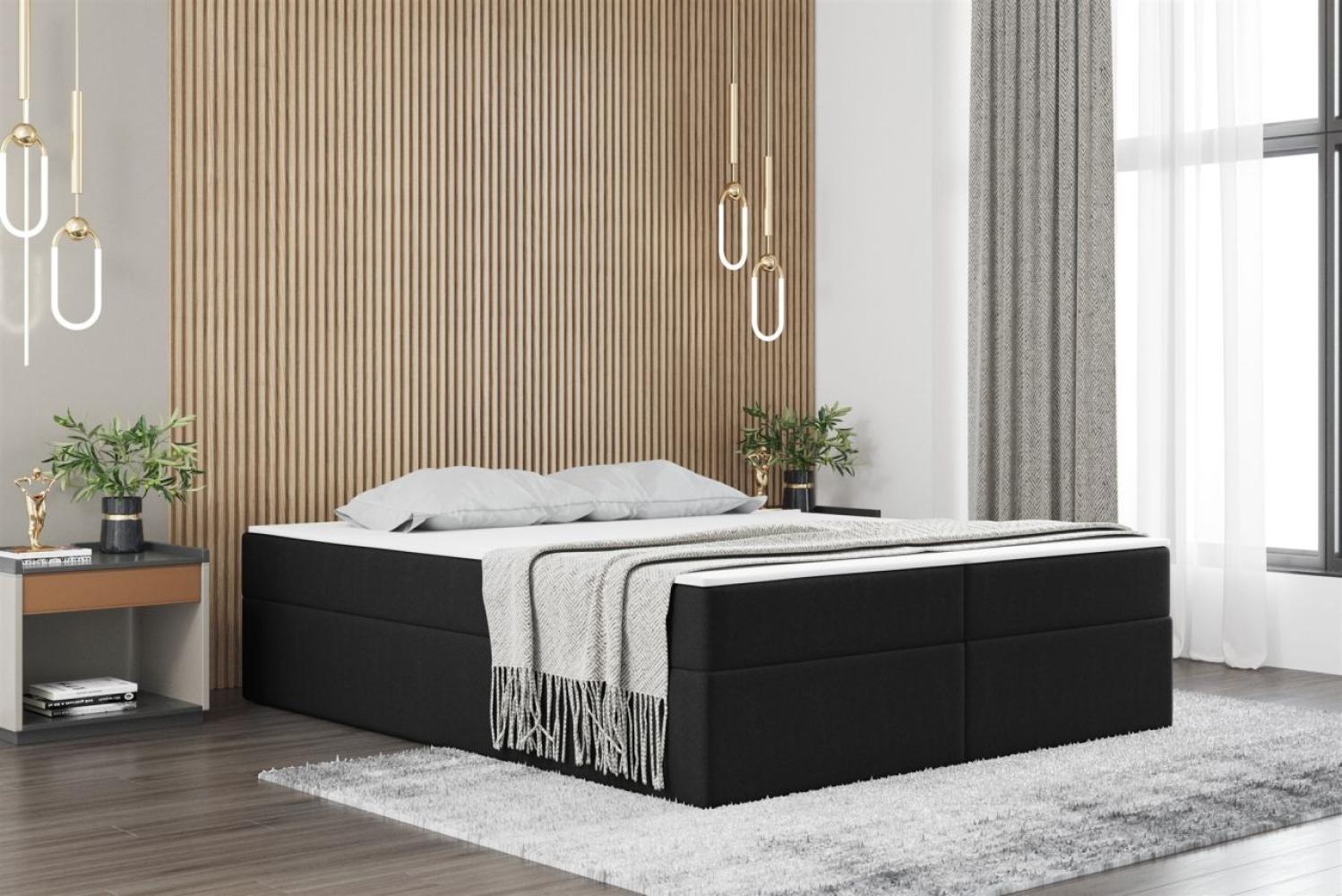 Boxspringbett Schlafzimmerbett PRIMA 160x220cm Stoff Schwarz inkl. Bettkasten Bild 1