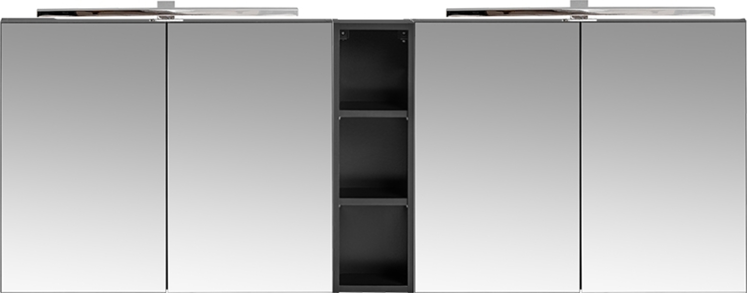 Doppel-Spiegelschrank, 180cm, LED-Beleuchtung, matt schwarz, PUEBLA-56-BLACK Bild 1