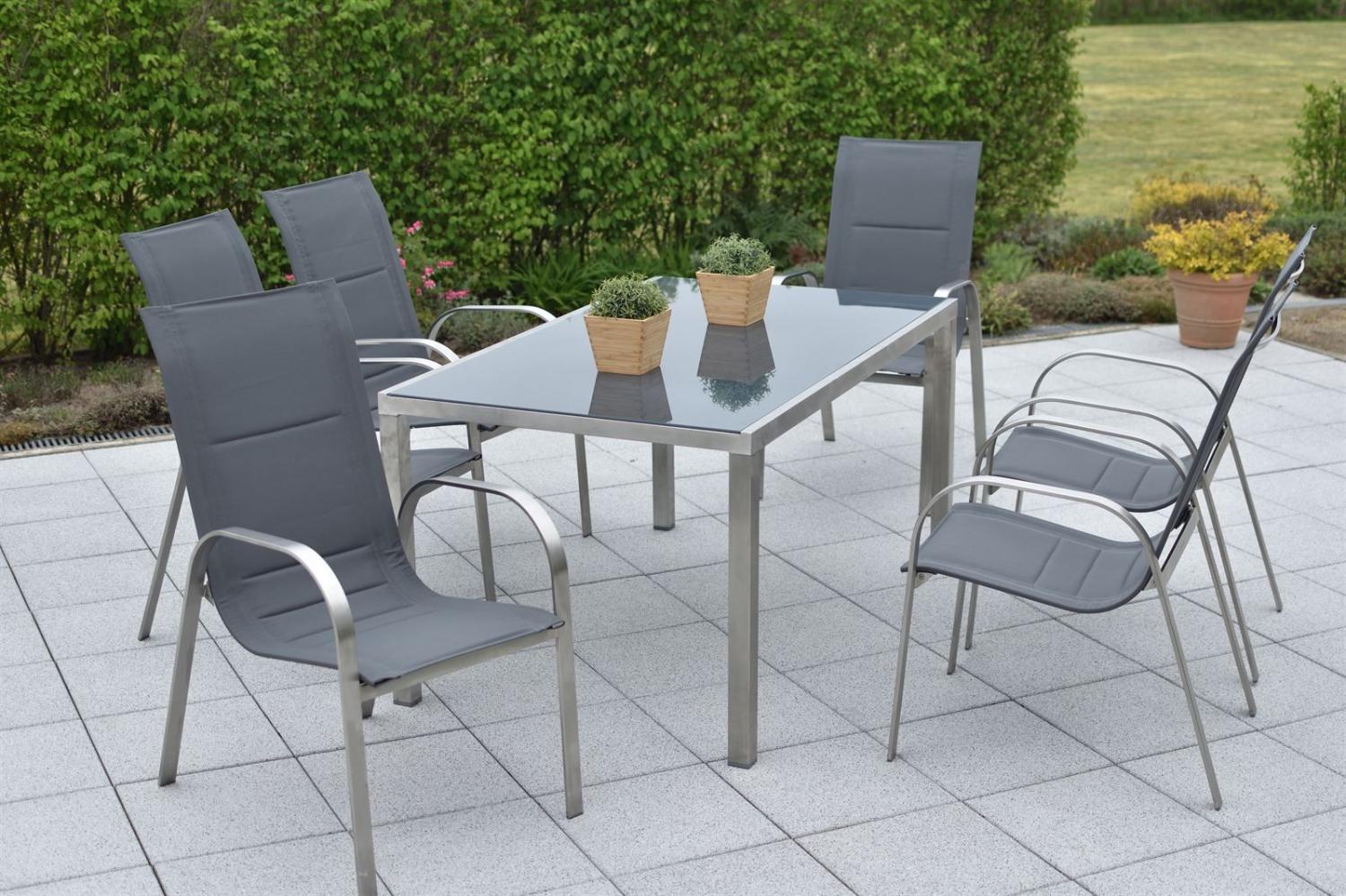 Merxx Gartenmöbelset Lucca 7tlg. Edelstahl, Textil silber, grau 20585 Bild 1