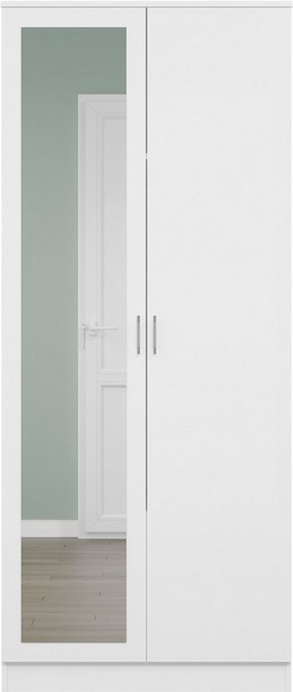 SONNI Drehtürenschrank Kleiderschrank 76 x 47 x 180 cm mit spiegel und schubladen,hochglanz weiss Bild 1