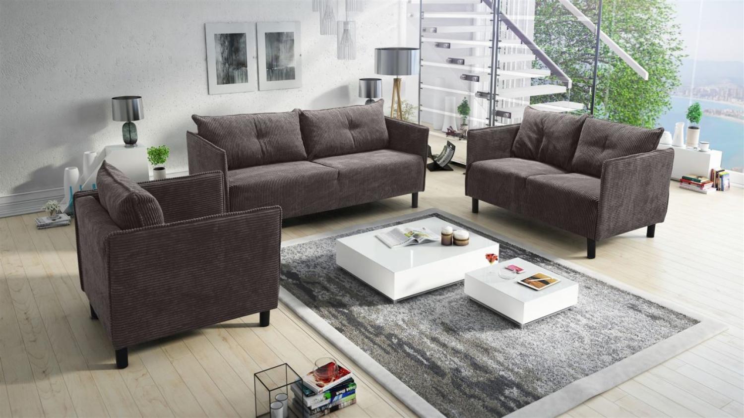 Sofaset Designersofa DECLAN 3-2-1 in Stoff Lincoln Schokobraun Bild 1