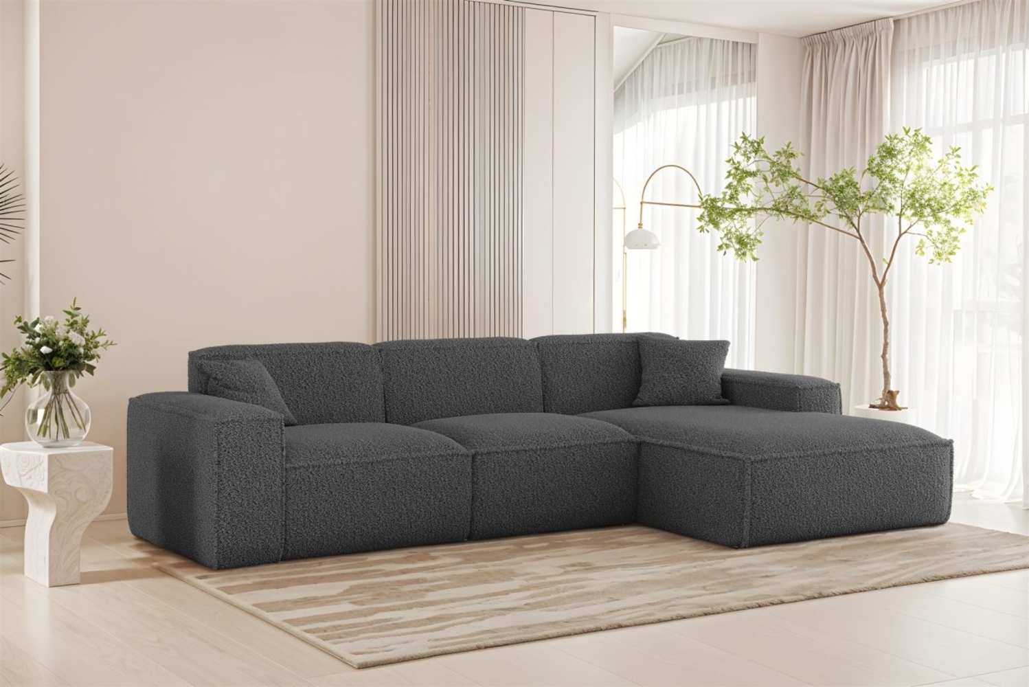 Ecksofa Designersofa CELES PREMIUM in Stoff Sven Dunkelgrau Ottomane Rechts Bild 1