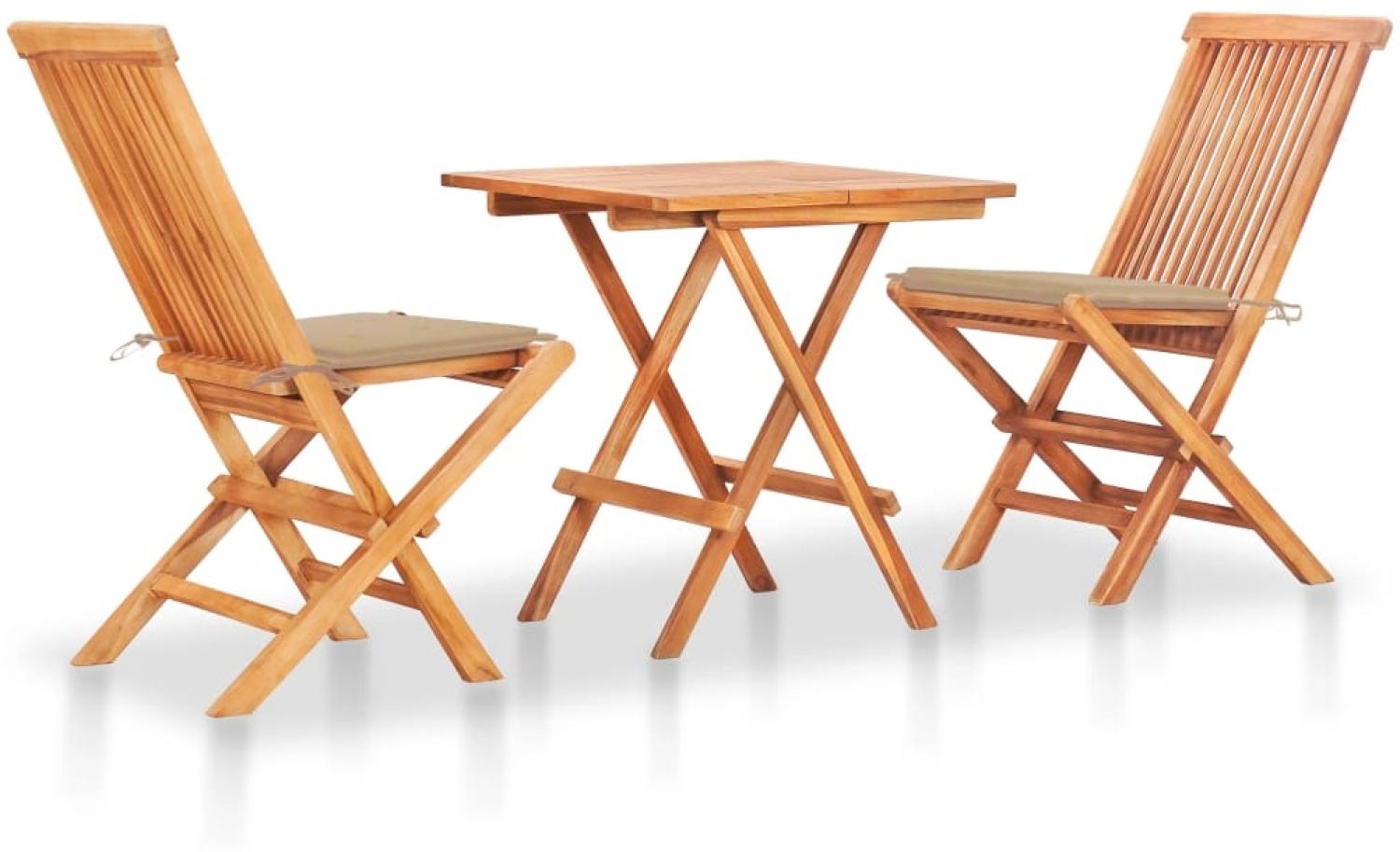 vidaXL 3-tlg. Bistroset mit Beigen Kissen Massivholz Teak 3063228 Bild 1