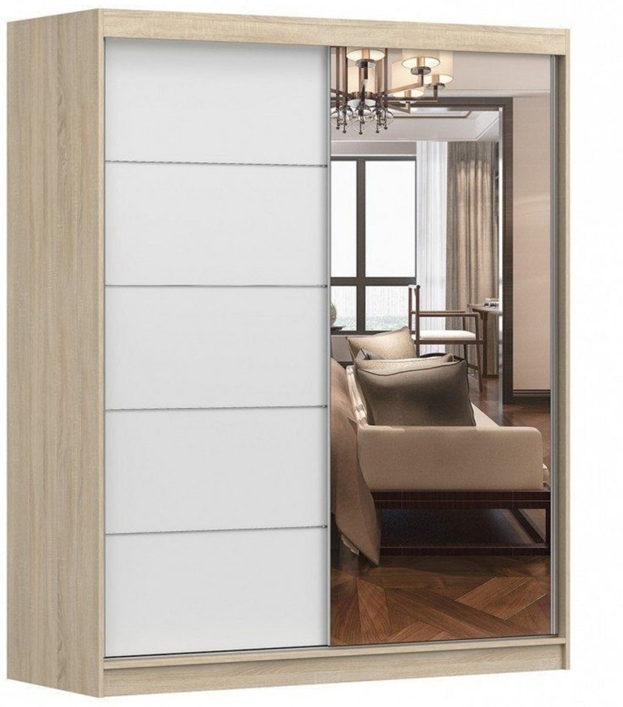 MOEBLO Kleiderschrank EVA 05 (Garderobe Schiebtüren Schlafzimmer Wohnzimmerschrank, mit Spiegel, Schwebetürenschrank 2-türig Schrank Kleiderschrank) (B x H x T): 160x195x61 cm Bild 1