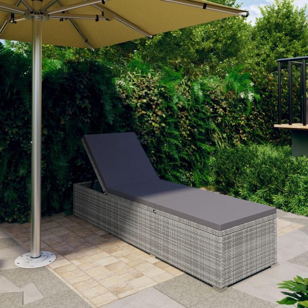 vidaXL Sonnenliege mit Dunkelgrauer Auflage Poly Rattan Grau 317106 Bild 1