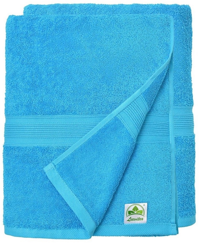leevitex® Duschtuch 2er Set Duschtuch Frottier XL, 70 x 140 cm, saugfähig und fusselfrei, gestreifte Bordüre Bild 1