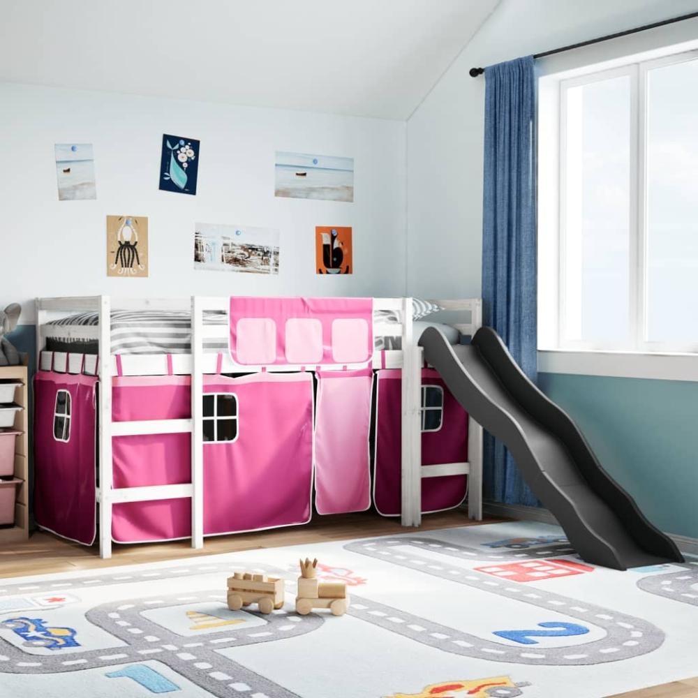 vidaXL Kinderhochbett mit Vorhängen Rosa 90x200 cm Massivholz Kiefer 3309079 Bild 1