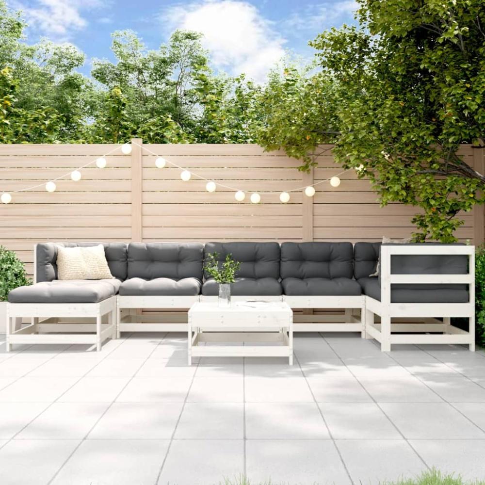 vidaXL 8-tlg. Garten-Lounge-Set mit Kissen Weiß Massivholz 3185872 Bild 1