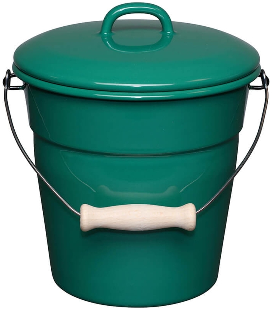 RIESS 0369-111 Allzweckeimer mit Deckel, 3,50 L, Emaille, NATURE GREEN DARK / Abfalleimer Bild 1
