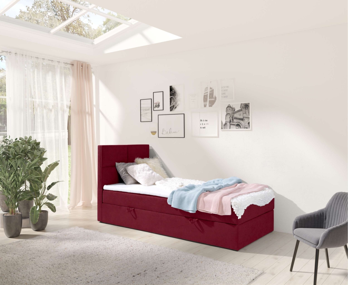 99rooms Larni Boxspringbett Velours KRONOS Rot 100x200 cm Bild 1