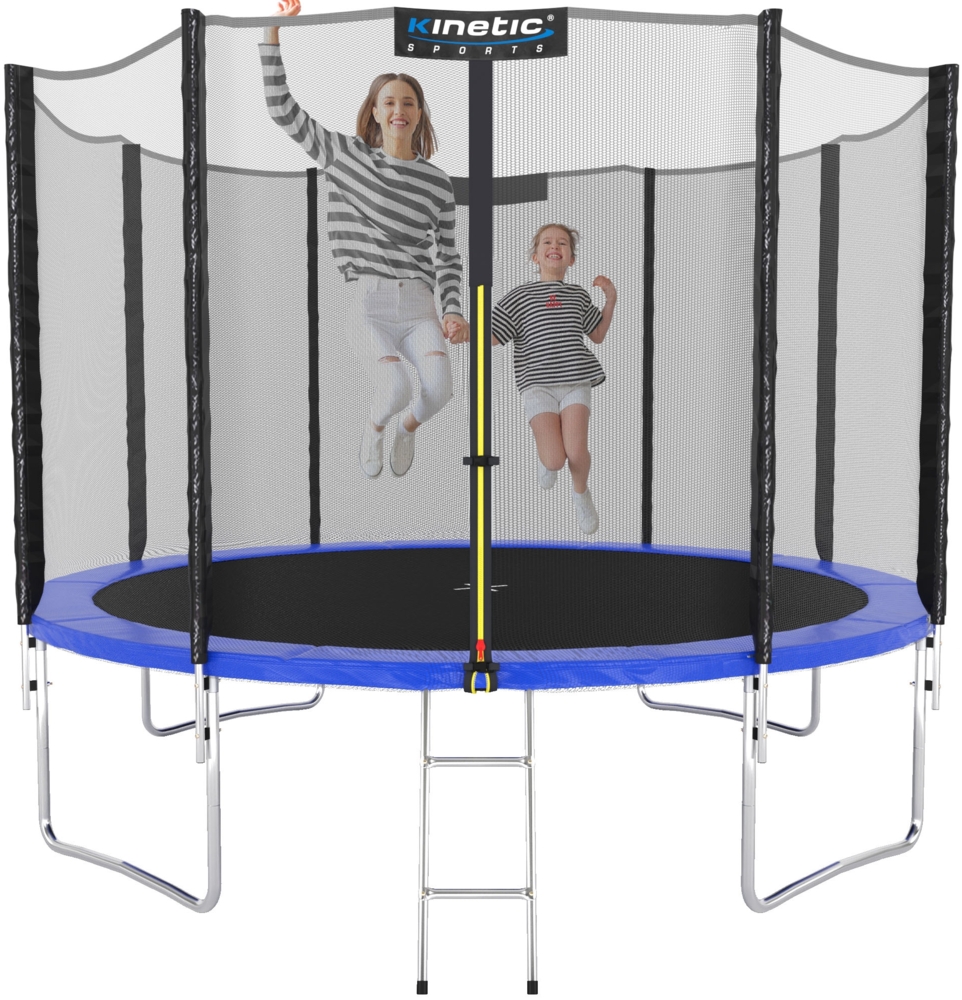 KINETIC SPORTS Trampolin Outdoor SALTO - Kindertrampolin Gartentrampolin Set mit Leiter, Netz, Randpolster, USA Sprungtuch, bis zu 160kg, Blau-4, Ø 275 cm Bild 1