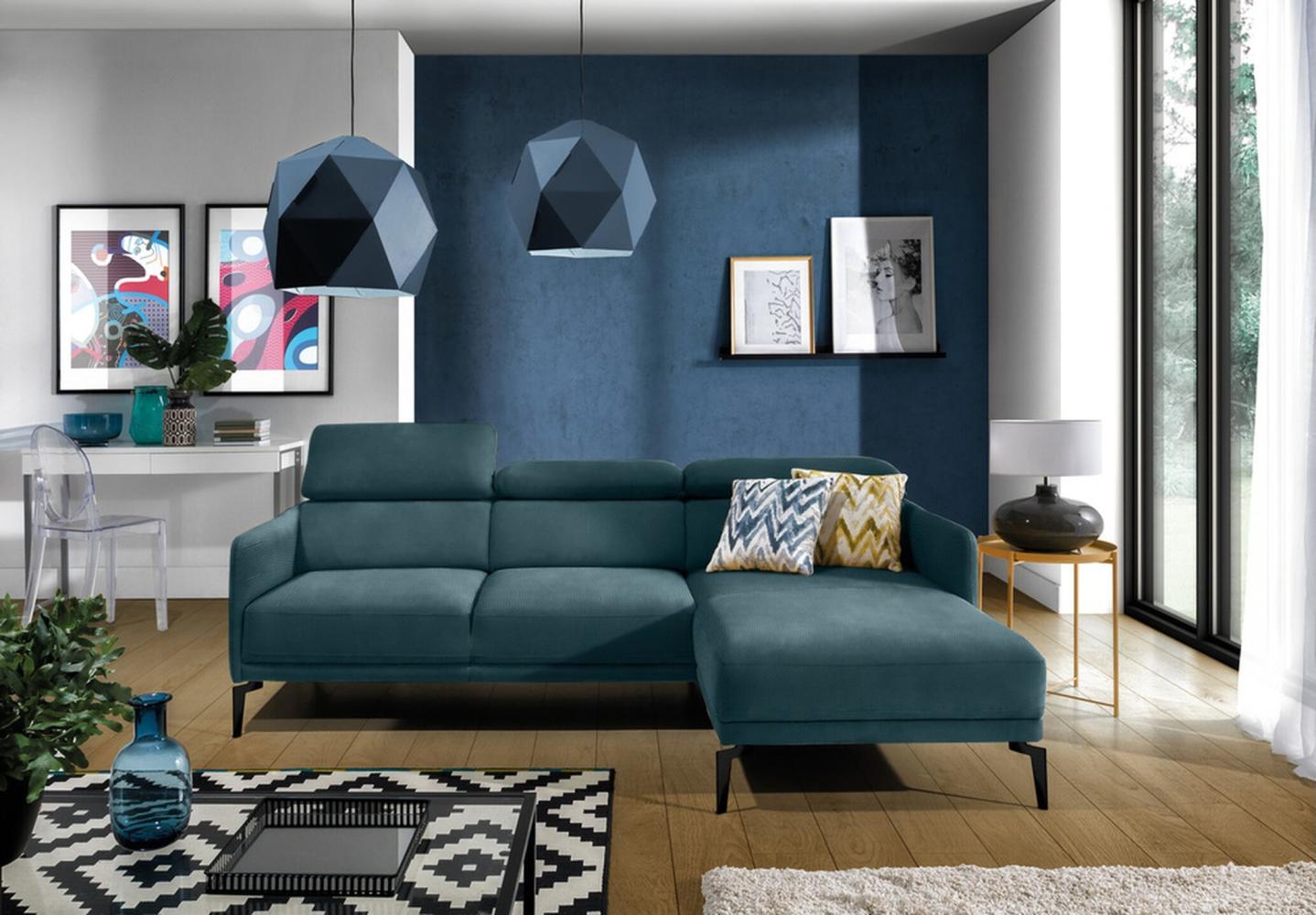 Stylefy Sallent Mini Ecksofa Strukturstoff INARI Türkis Rechts Bild 1