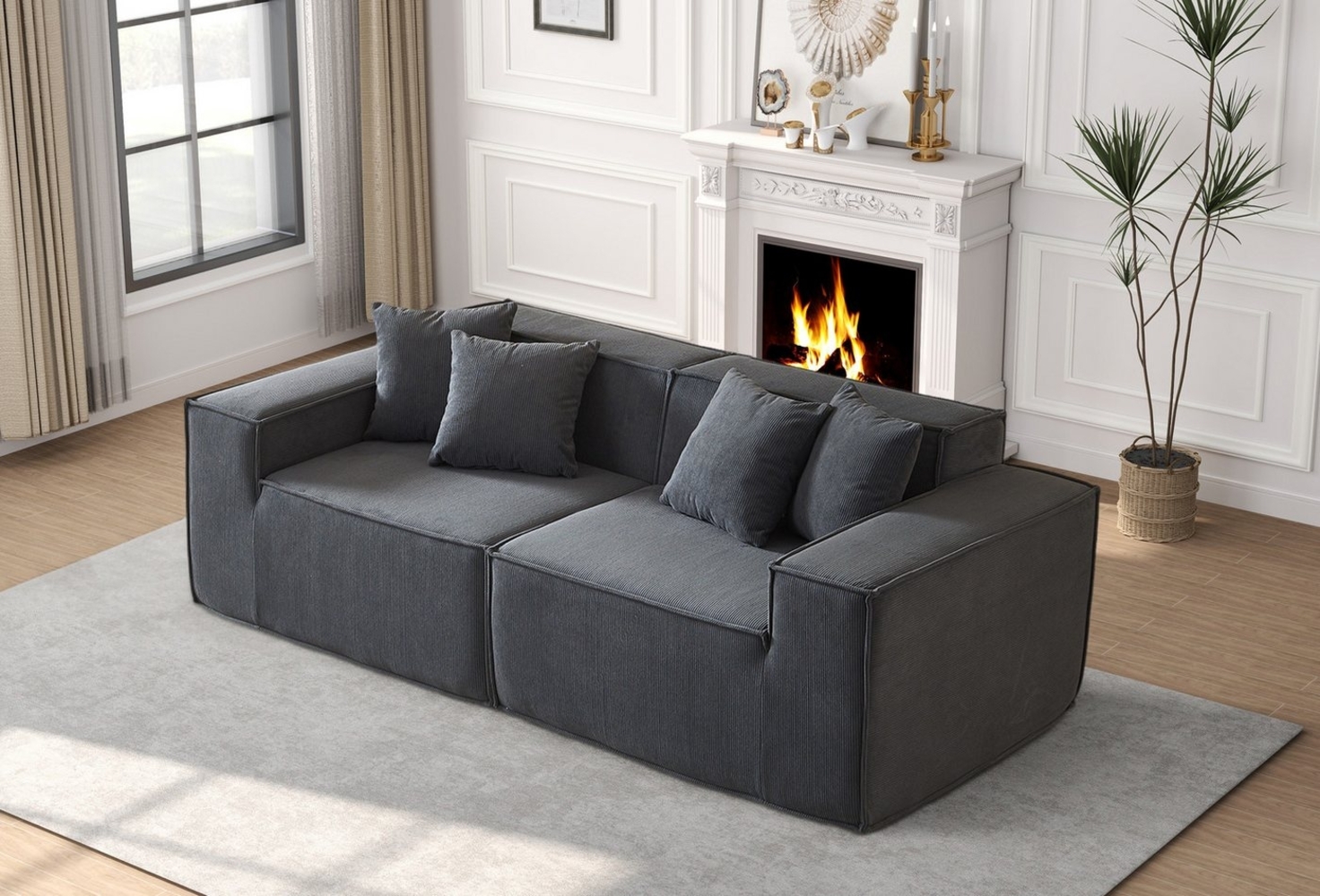 Fanttik 2-Sitzer Schaumstoff Sofa B/T/H: 200/90/65 cm, Modernes Polstersofa mit Cordstoff für Wohnzimmer, Wohnung, Büro Bild 1