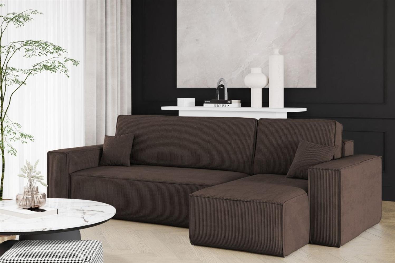 Ecksofa Schlafsofa Sofa MARIS Stoff Poso Braun Ottomane Rechts Bild 1