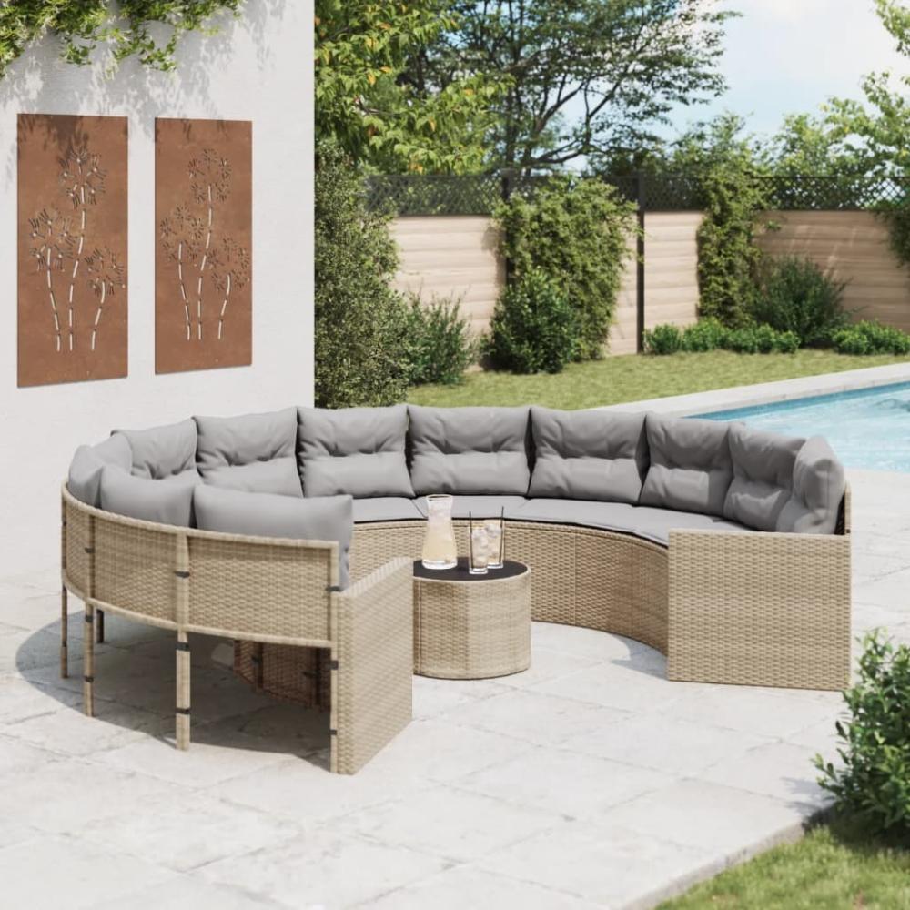 vidaXL Gartensofa mit Tisch und Kissen Rund Beige Poly-Rattan 3318537 Bild 1