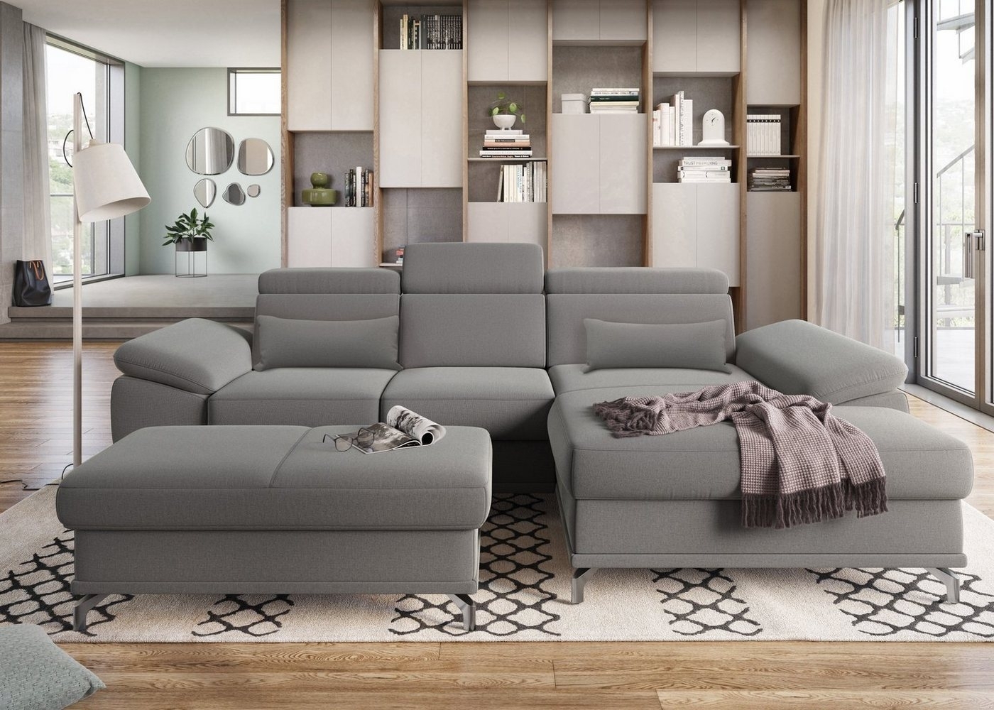 sit&more Ecksofa Cabrio L-Form, mit Sitztiefenverstellung, Arm- und Kopfteilverstellung, 2 Nierenkissen, Federkern, optional Bettfunktion und Stauraum Bild 1