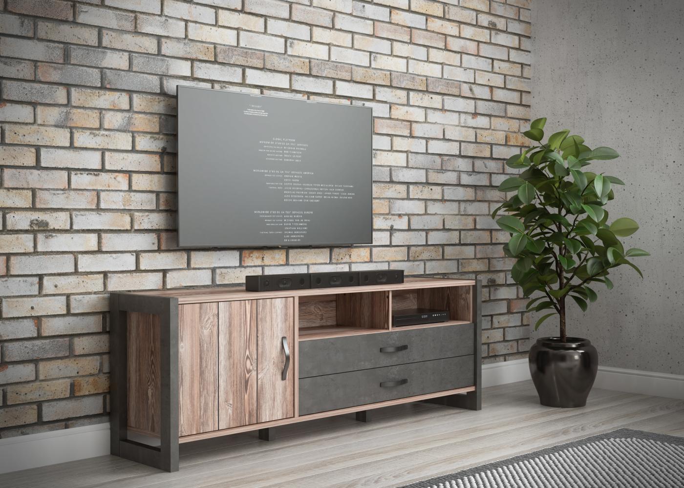 TV-Board NOTE in Picea Kiefer und Beton grau Bild 1