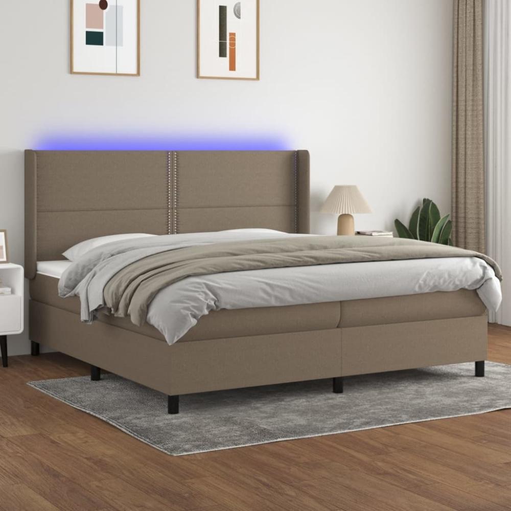 vidaXL Boxspringbett mit Matratze & LED Stoff Taupe 200 x 200 cm, Härtegrad: H2 [3138265] Bild 1