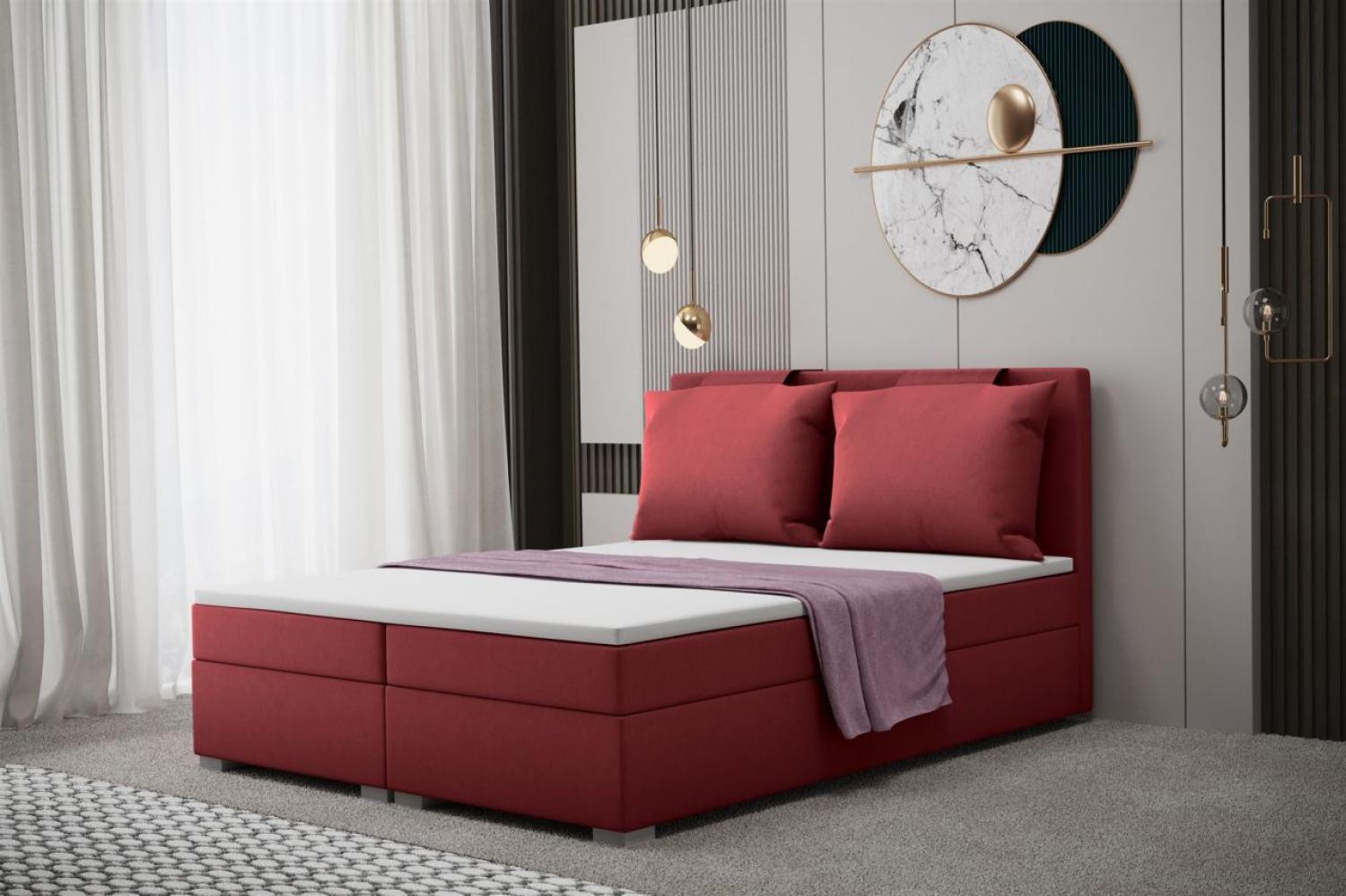 Boxspringbett Schlafzimmerbett MATRO 140x220cm in Stoff Soro Rot Bild 1