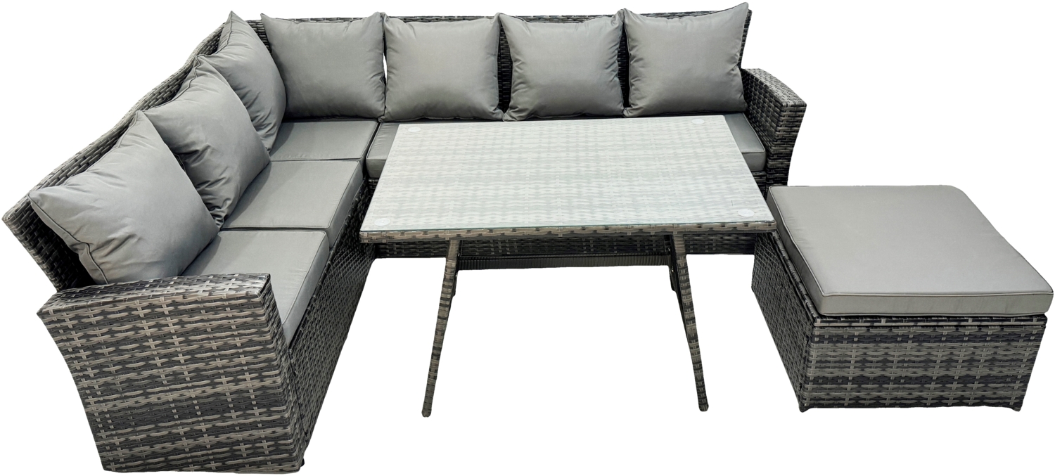 Fimous 7 Sitzer Hoher Rücken Rattan Gartenmöbel-Set Ecksofa mit Länglicher Esstisch Hocker Bild 1