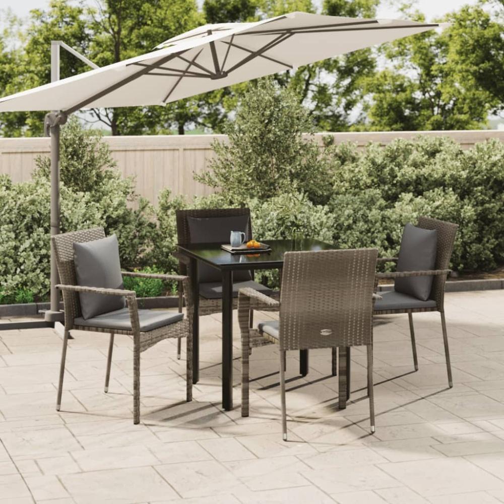 vidaXL 5-tlg. Garten-Essgruppe mit Kissen Schwarz und Grau Poly Rattan 3185114 Bild 1