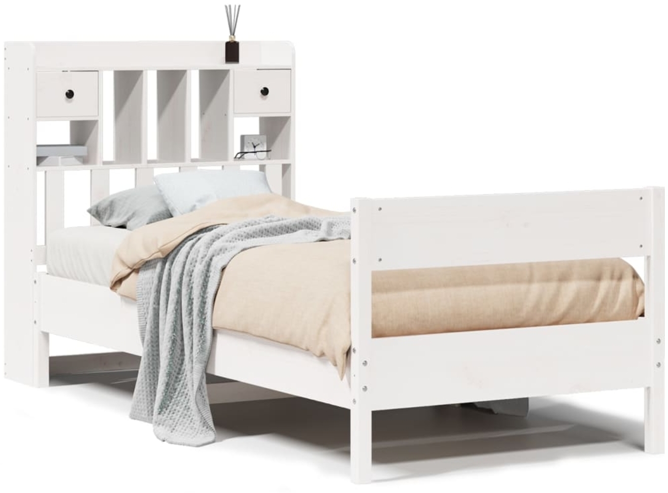 vidaXL Massivholzbett mit Regal ohne Matratze Weiß 100x200 cm Kiefer 3323033 Bild 1