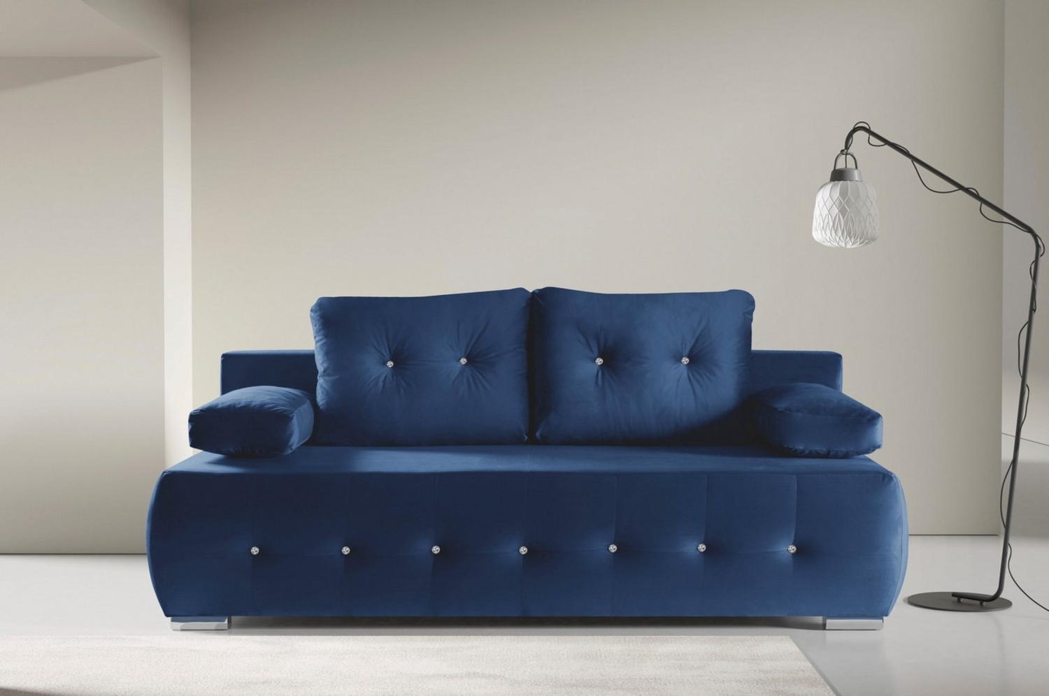 WERK2 Schlafsofa Monaco Design Bettsofa, pflegeleichter Samtoptik Bezug, Breite 205cm, 2-Sitzer Schlafcouch mit Bettkasten & funkelnden Ziersteinchen Bild 1