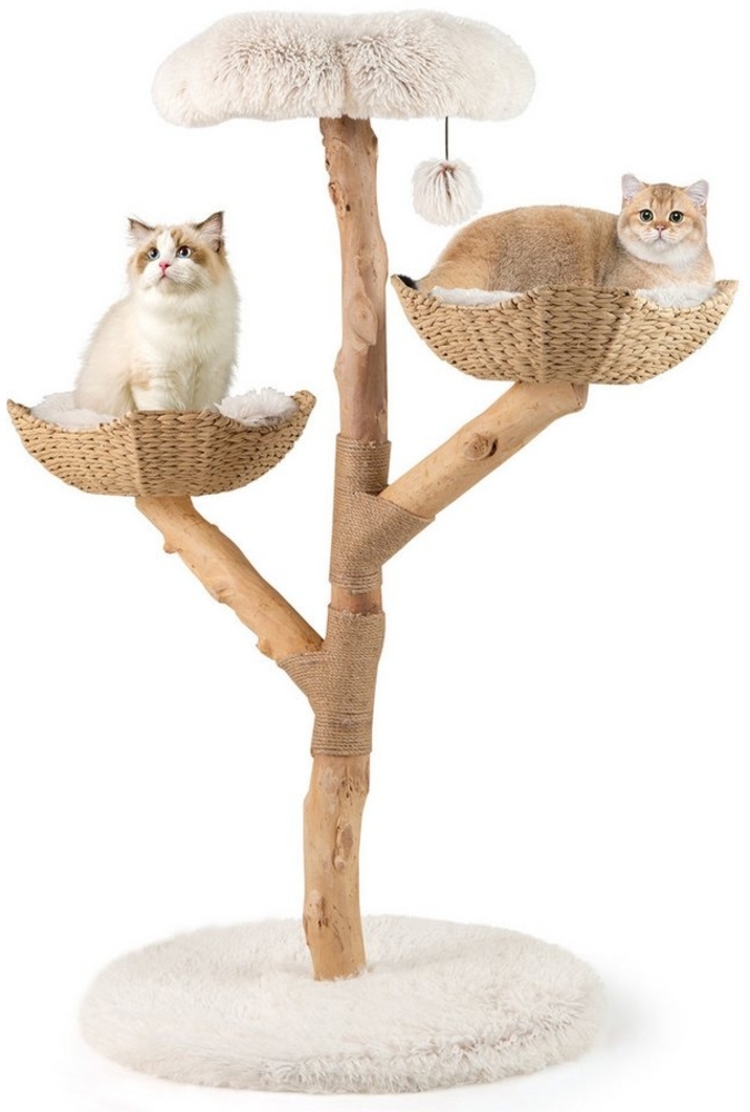 COSTWAY Kratzbaum, Katzenbaum mit 2 Körben, Massivholz, 122cm hoch Bild 1
