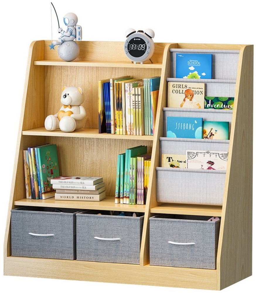 radelldar Bücherregal kinderregal mit Aufbewahrungsboxen und 4 Ablage,91x38x92cm, 2 offenen Fächern,4 Ablage, 3 Schubladen Bild 1