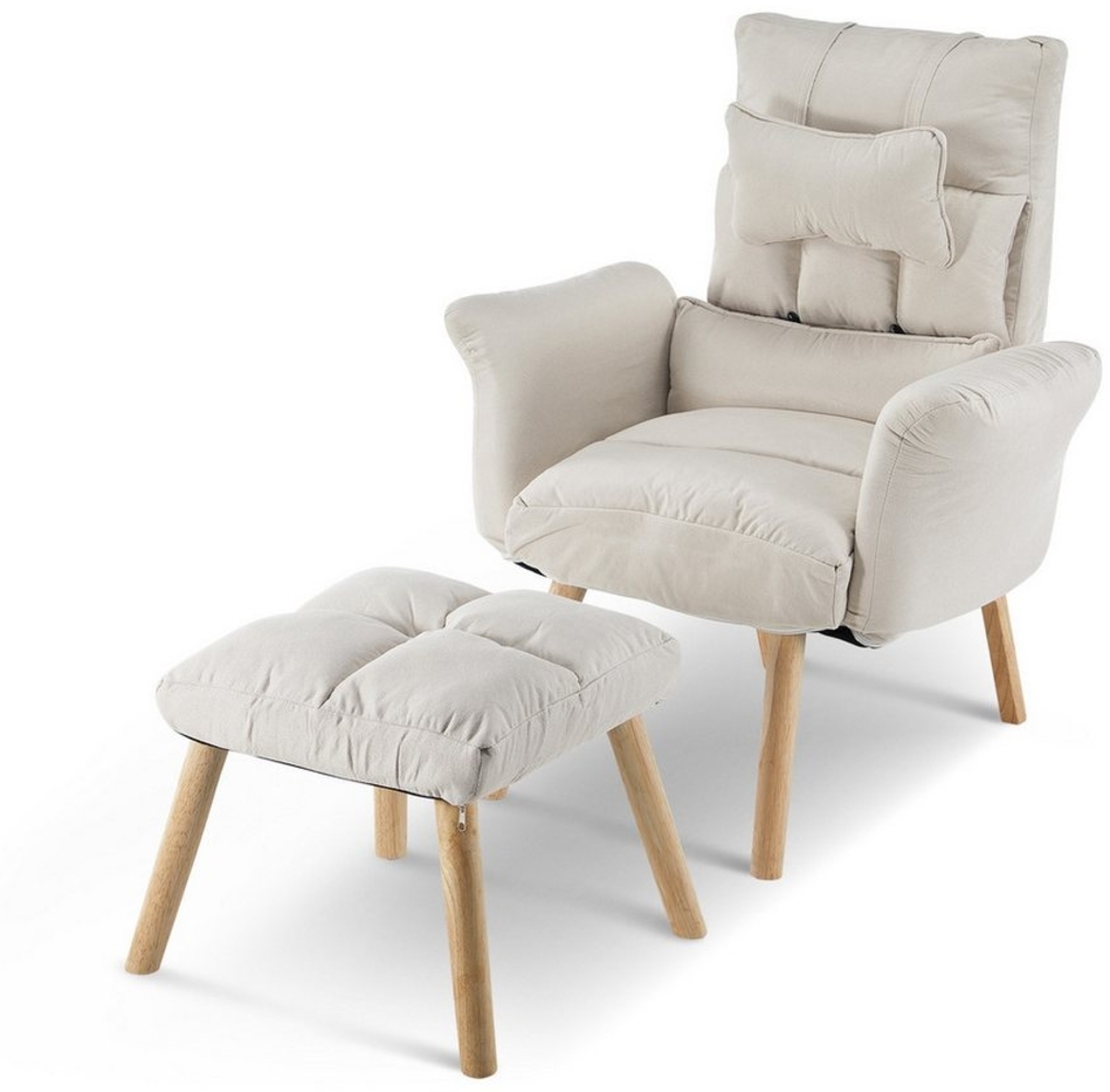 Ofcasa Relaxsessel Leinenstoff Einzelsessel (Relaxsessel inkl Hocker), Loungesessel mit Kopfstütze Bild 1