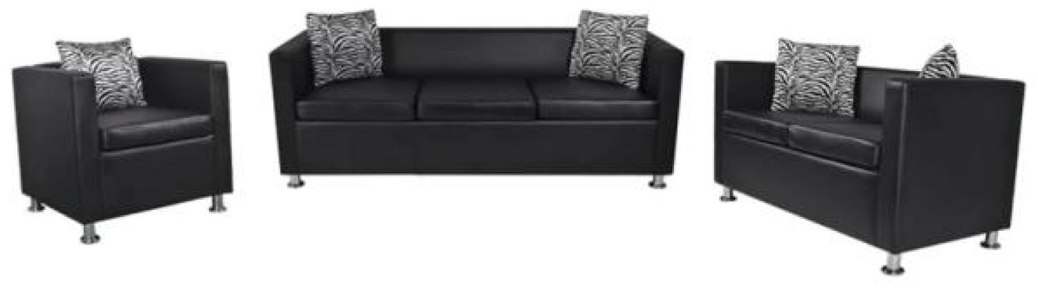 vidaXL Sofa-Set Kunstleder 3-Sitzer + 2-Sitzer + Sessel Schwarz 272179 Bild 1